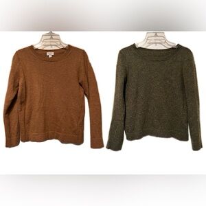 (Set of 2) J. Crew Women's Light Brown and Green Wool Blend Sweaters